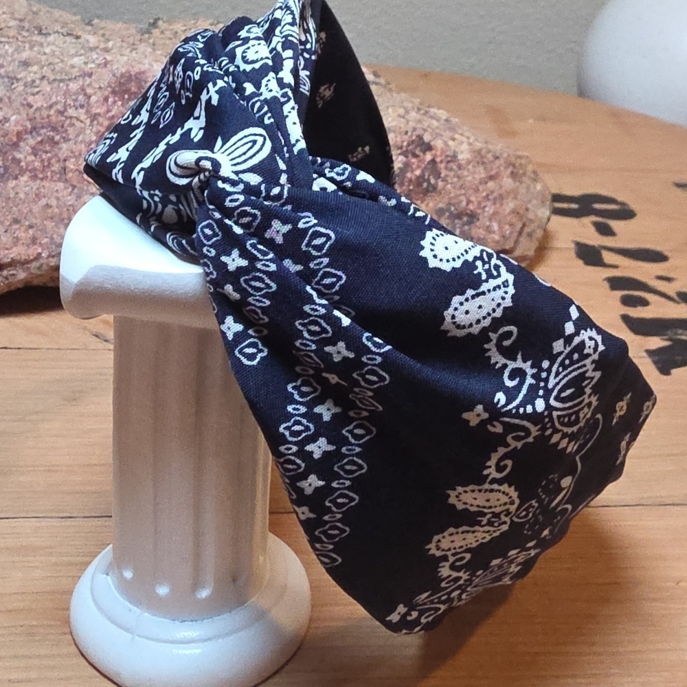 New Navy and White Paisley Headband